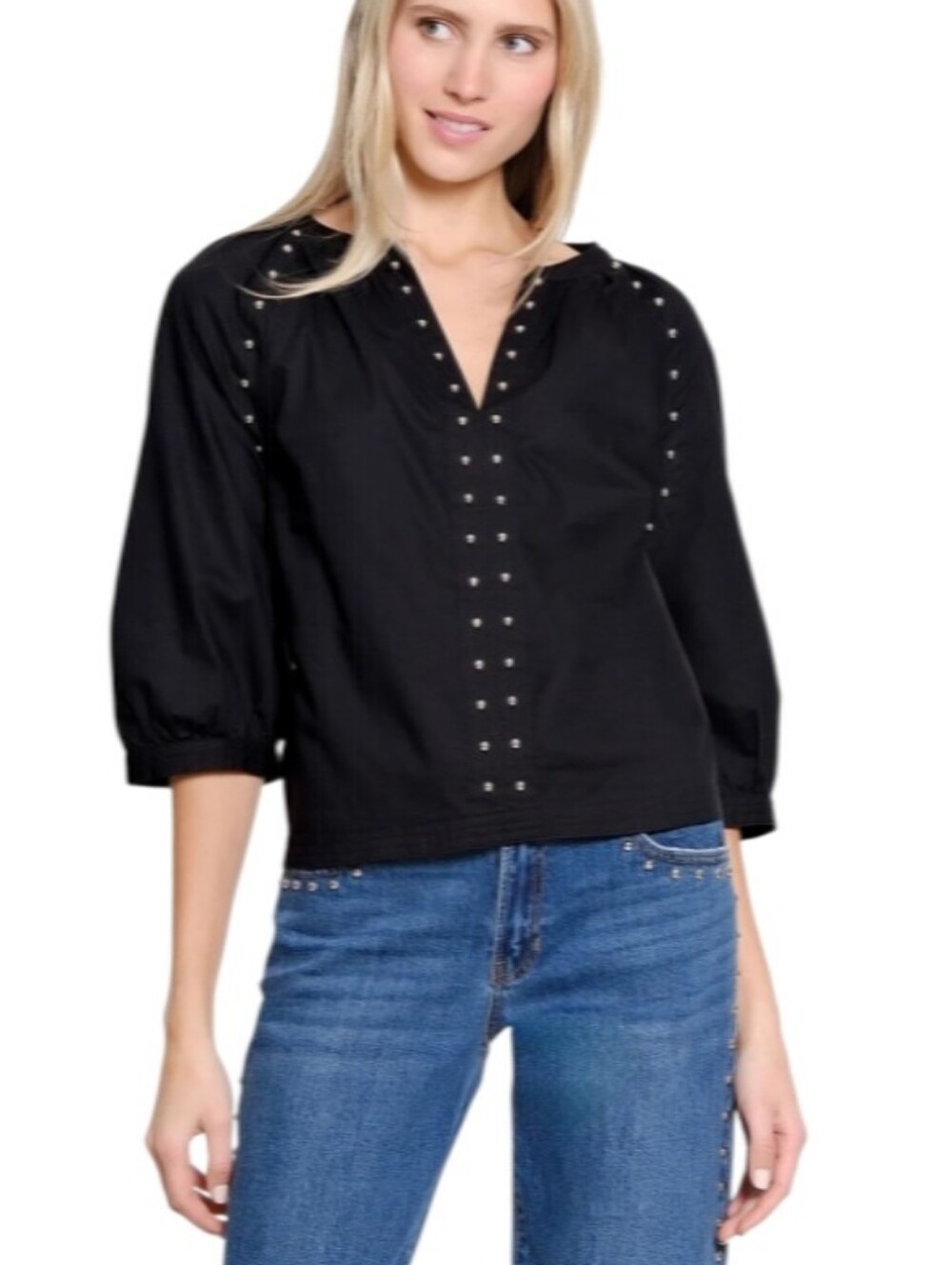 Evereve Black Raglan Metal Nailhead Trim Top-NWOT